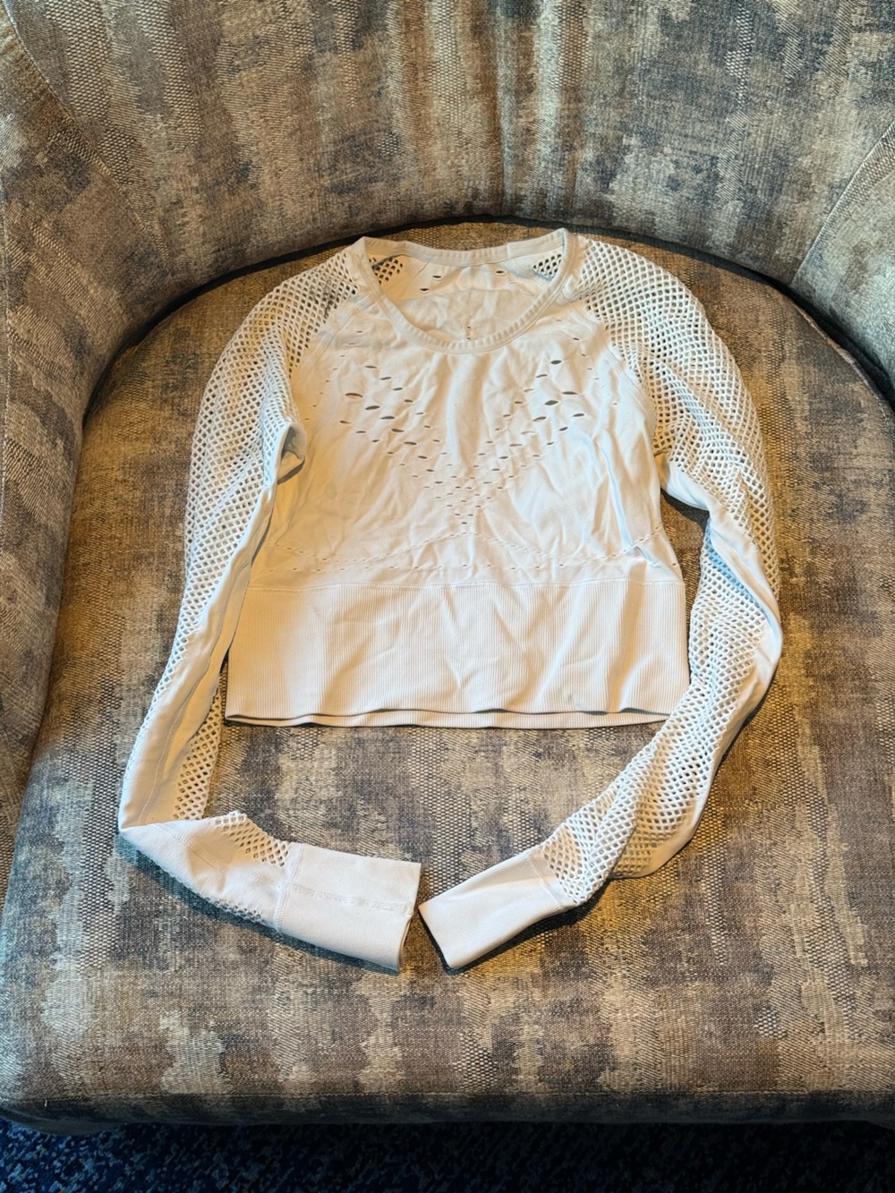 ALO Yoga White Long Sleeve Perforated Active Top